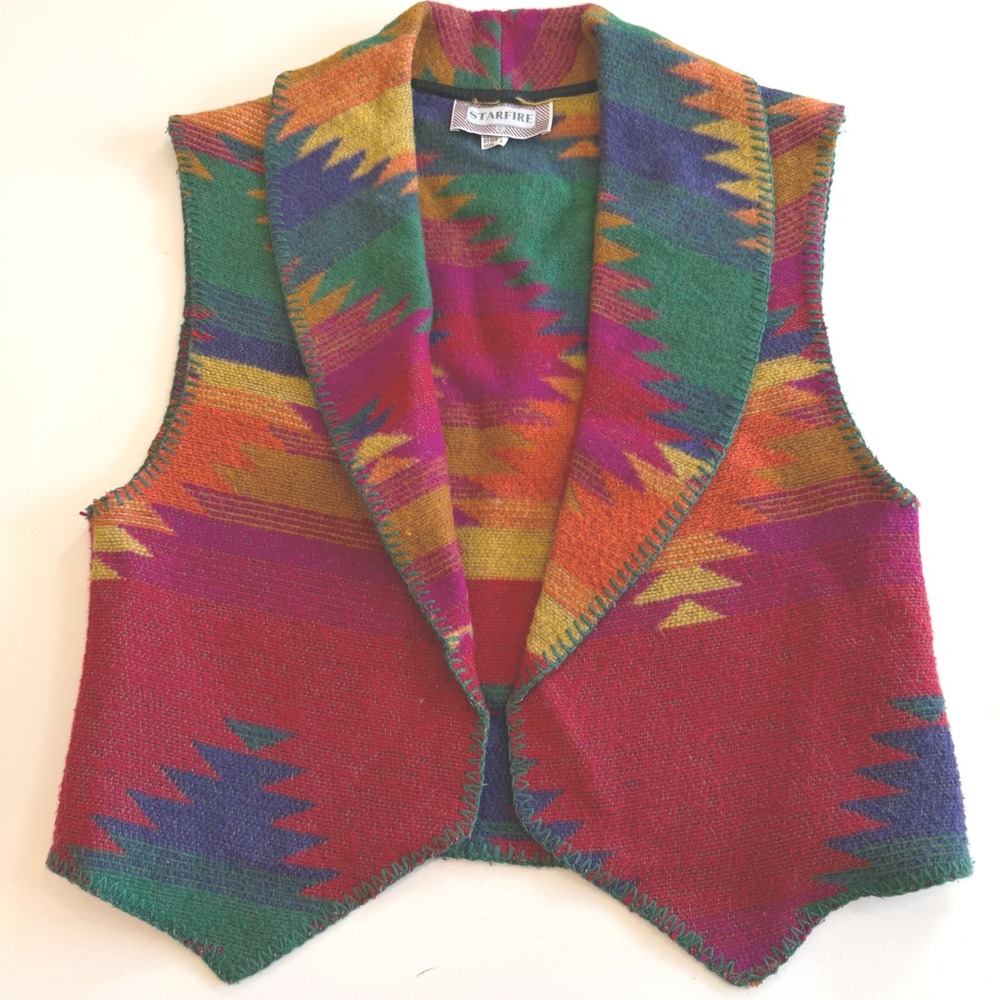 Starfire Vintage Southwestern Wool Blend Geometric‎ Vest Red Orange Size 6 USA